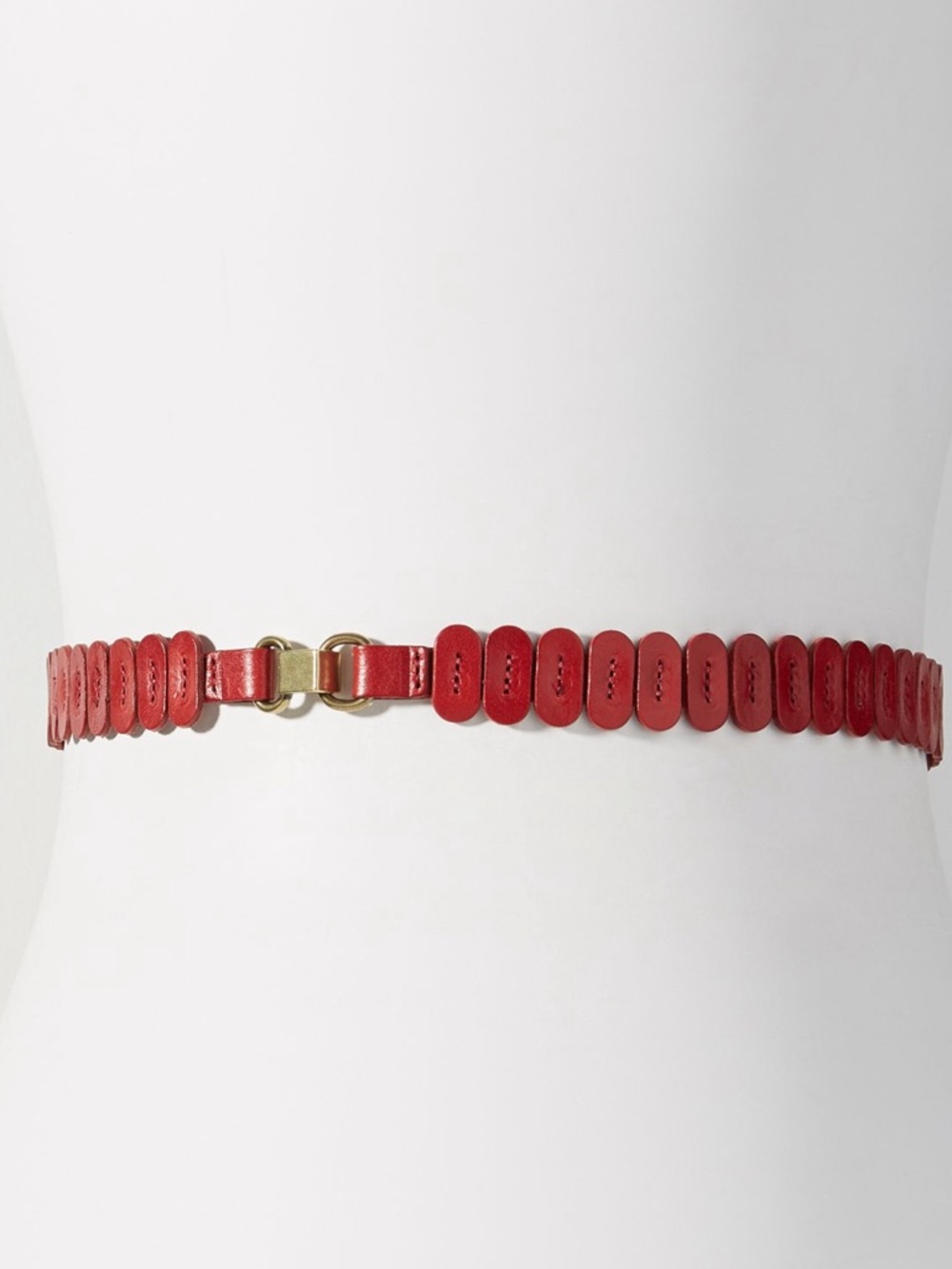 Anthropologie Tabitha Belt Red Leather Stretch Gold Buckle SIZE LARGE NEW